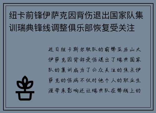 纽卡前锋伊萨克因背伤退出国家队集训瑞典锋线调整俱乐部恢复受关注 纽卡前锋伊萨克因背伤退出国家队集训瑞典锋线调整俱乐部恢复受关注